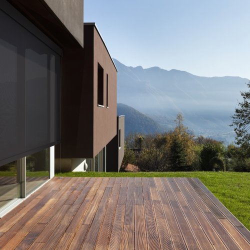 Modern patio with mountain view